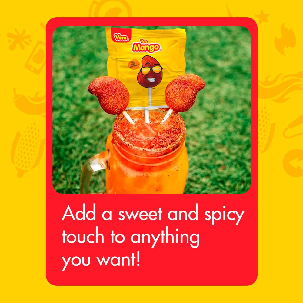 Vero Mango, Chili Covered Mango Flavored Lollipops, 40 Pieces