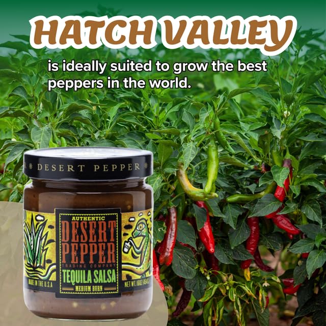 Desert Pepper Tequila Salsa with Tomatoes, Jalapenos, and Premium Tequila. Vegan, Gluten-Free, Low Carb Snack Medium Burn, 16 oz, 6-Pack