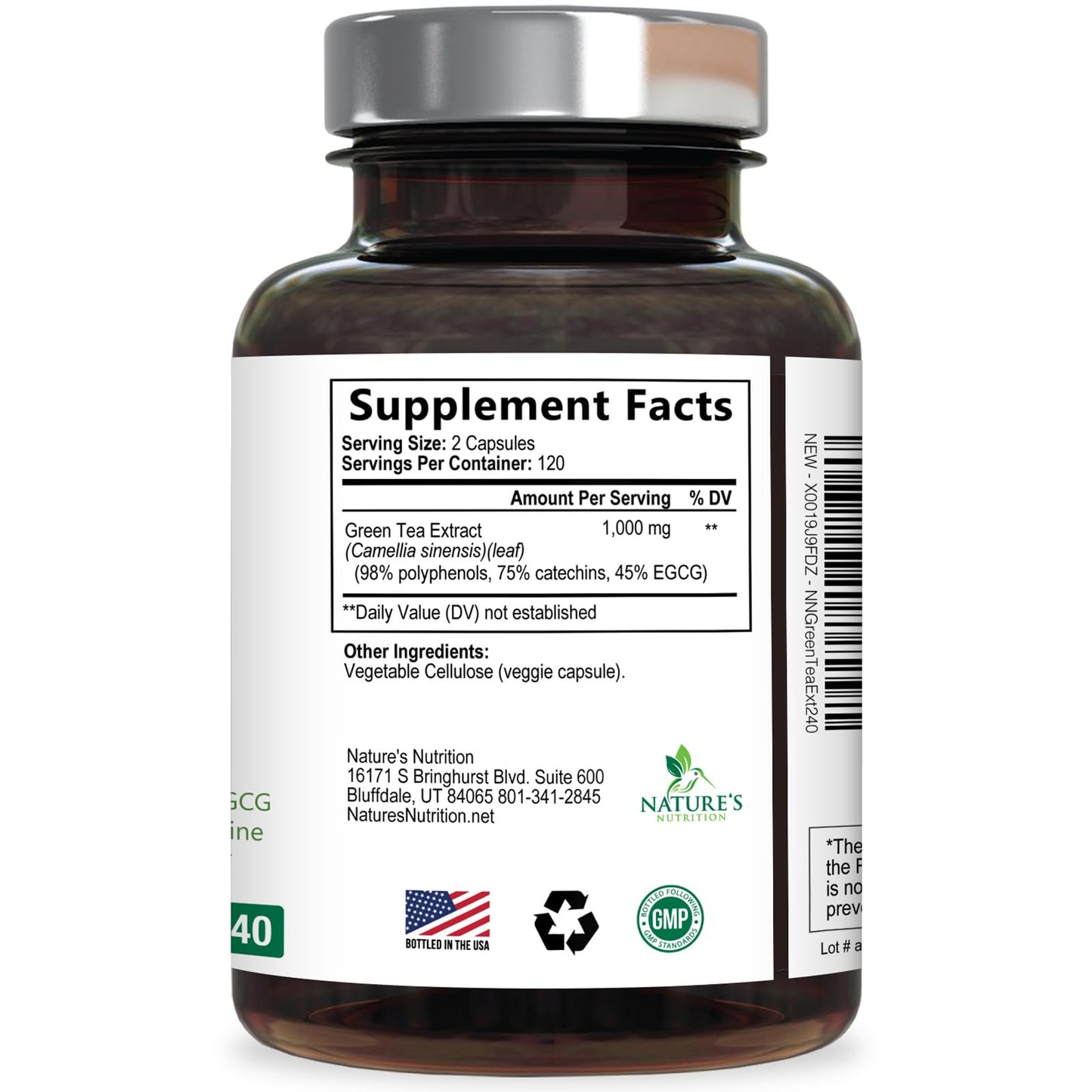 Green Tea Extract Capsules 1000 mg Per Serving - 3X Strength Green Tea Pills with 45% EGCG & 98% Polyphenols for Natural Energy - Vegan Antioxidant Herbal Supplement for Heart Support - 240 Capsules