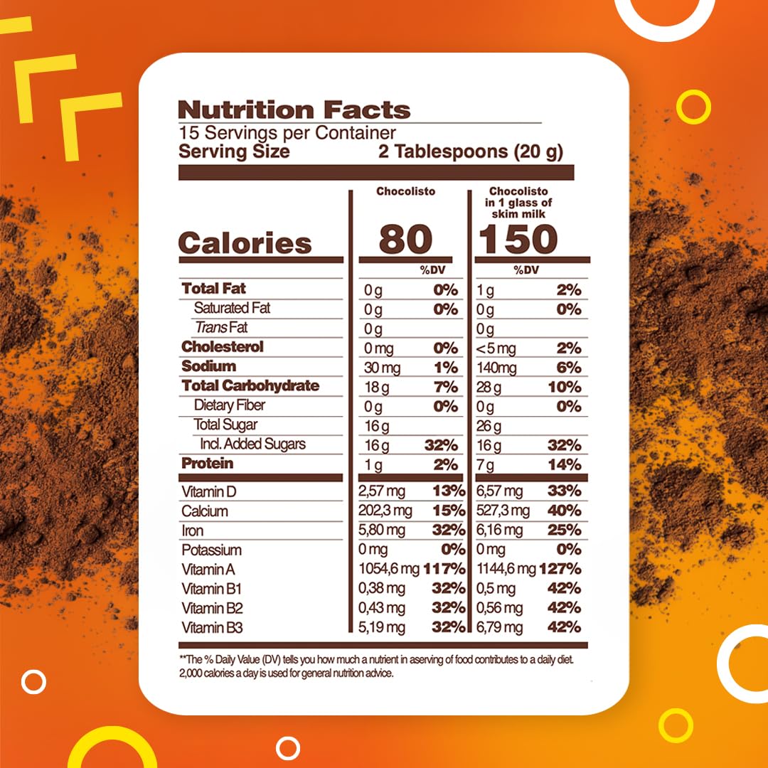 Chocolisto Instant Chocolate Drink, Nutritious Beverage with Vitamins and Minerals, 10.5 oz, Pack of 1.