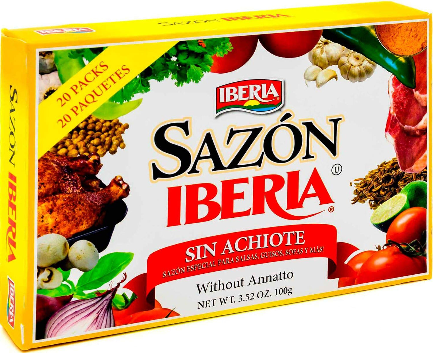 Iberia Sazon without Annatto, 3.52 oz, Perfect Seasoning Made With a Combination of Finest Herbs and Spices, 36 Packs