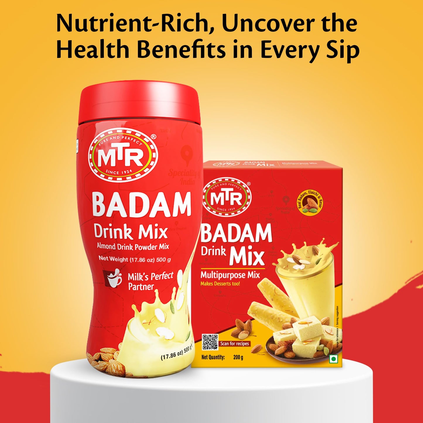 MTR Badam Drink Mix – 500g Pack of 1, Multi-purpose Drink Mix, Premium Almond Drink Mix made with select quality Almonds, Saffron & Cardamom, Authentic Indian Flavor, Quick & Easy to Prepare, Ideal for Desserts