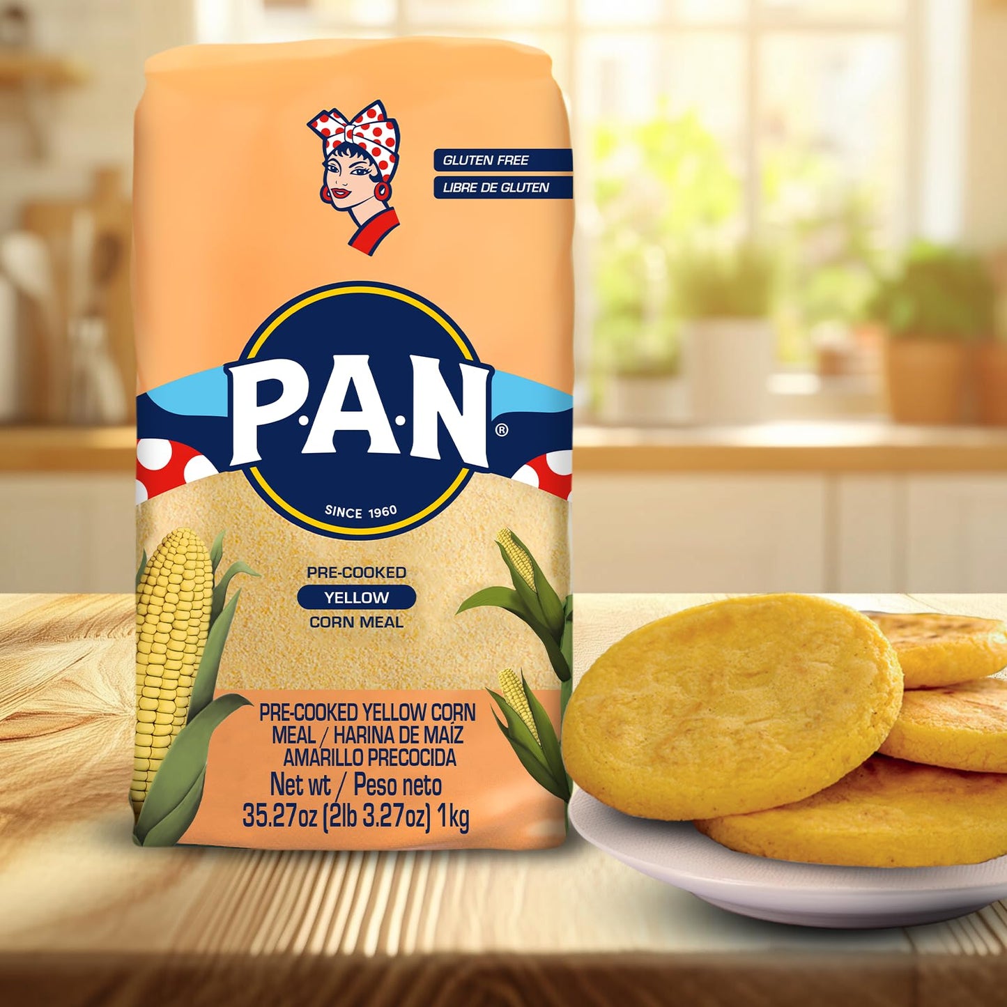 P.A.N. Yellow Corn Meal – Pre-cooked Gluten Free and Kosher Flour for Arepas (2.2 lb/Pack of 1)