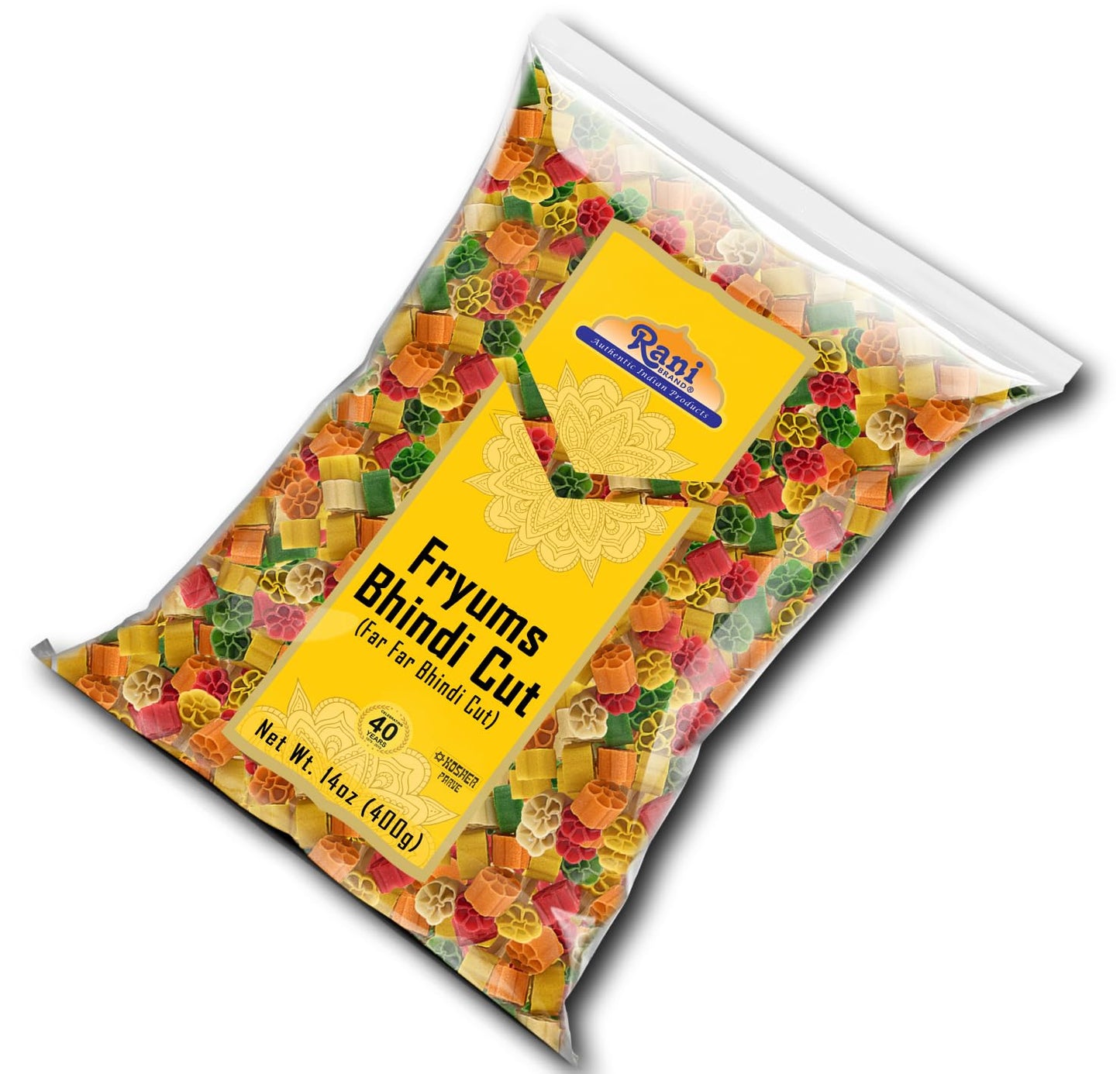 Rani Far Far / Fryums (Wheat & Tapioca Pellet) Bhindi Shape 14oz (400g) ~ Vegan, Kosher, Uncooked, Used to Make Papad, Bhungra / Chip Snack