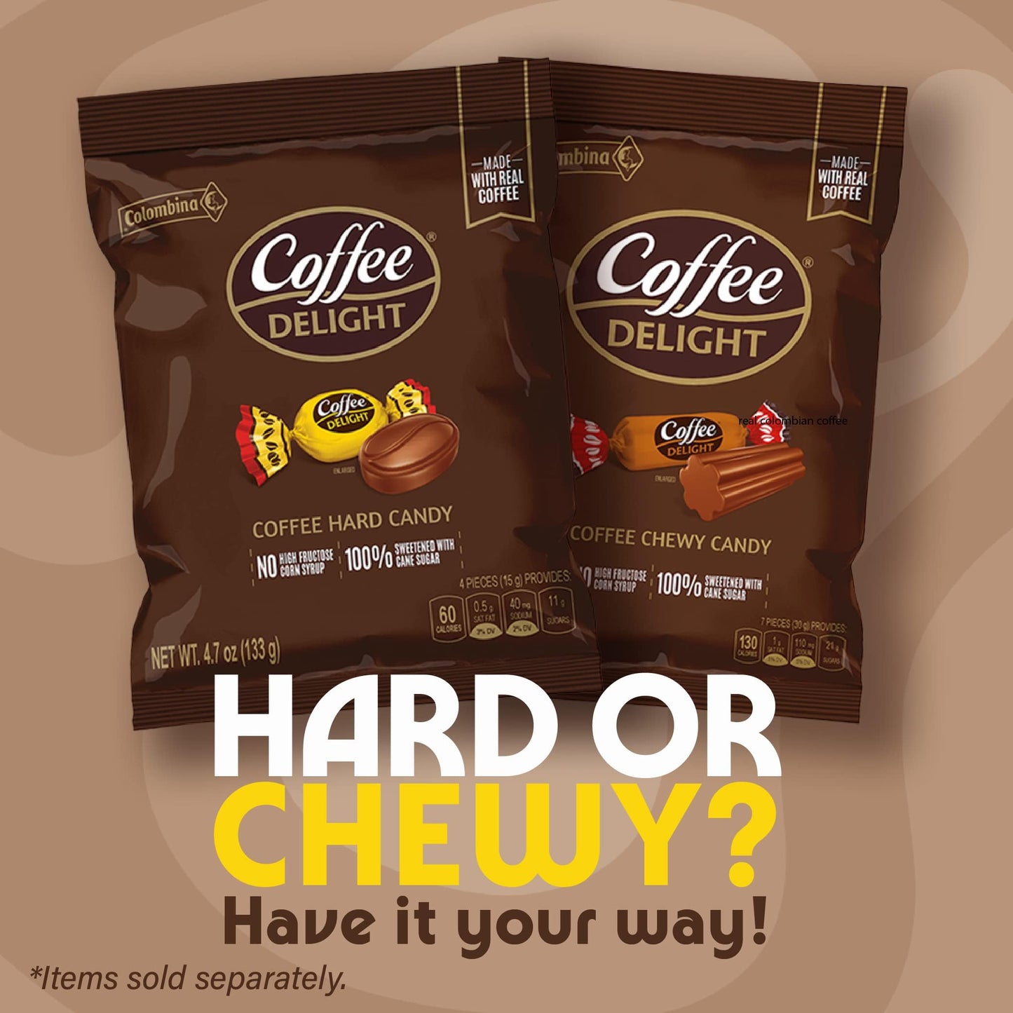 Colombina Coffee Delight Hard Candy - Pack of 50 Gluten Free Coffee-Flavored Candies Made w/Real Colombian Coffee (50 Count) - (6.7oz - 190g)