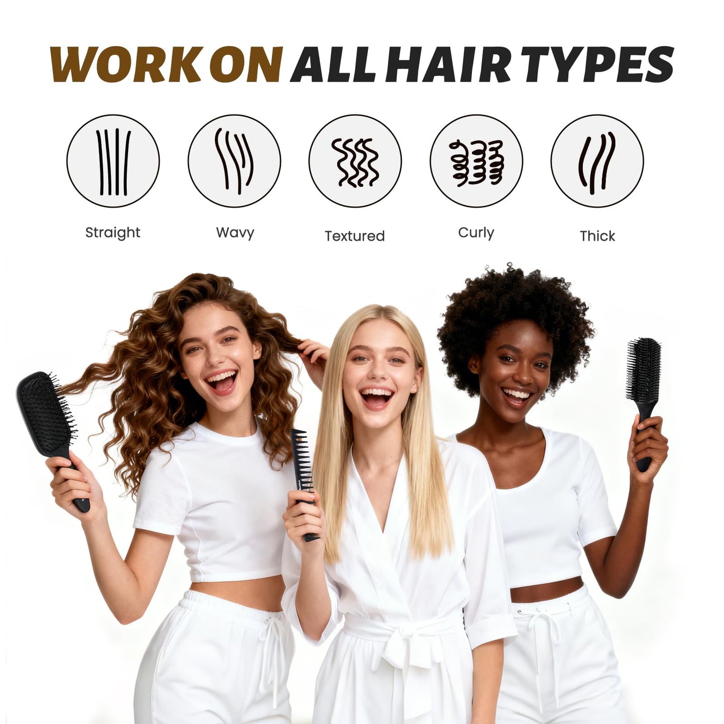 Balon Hair Brush for Women and Men, 4Pcs Paddle Brush Detangling Brush Hair Comb Set for Long Thick Thin Curly Hair, Hairbrush Great On Wet or Dry, No More Tangle