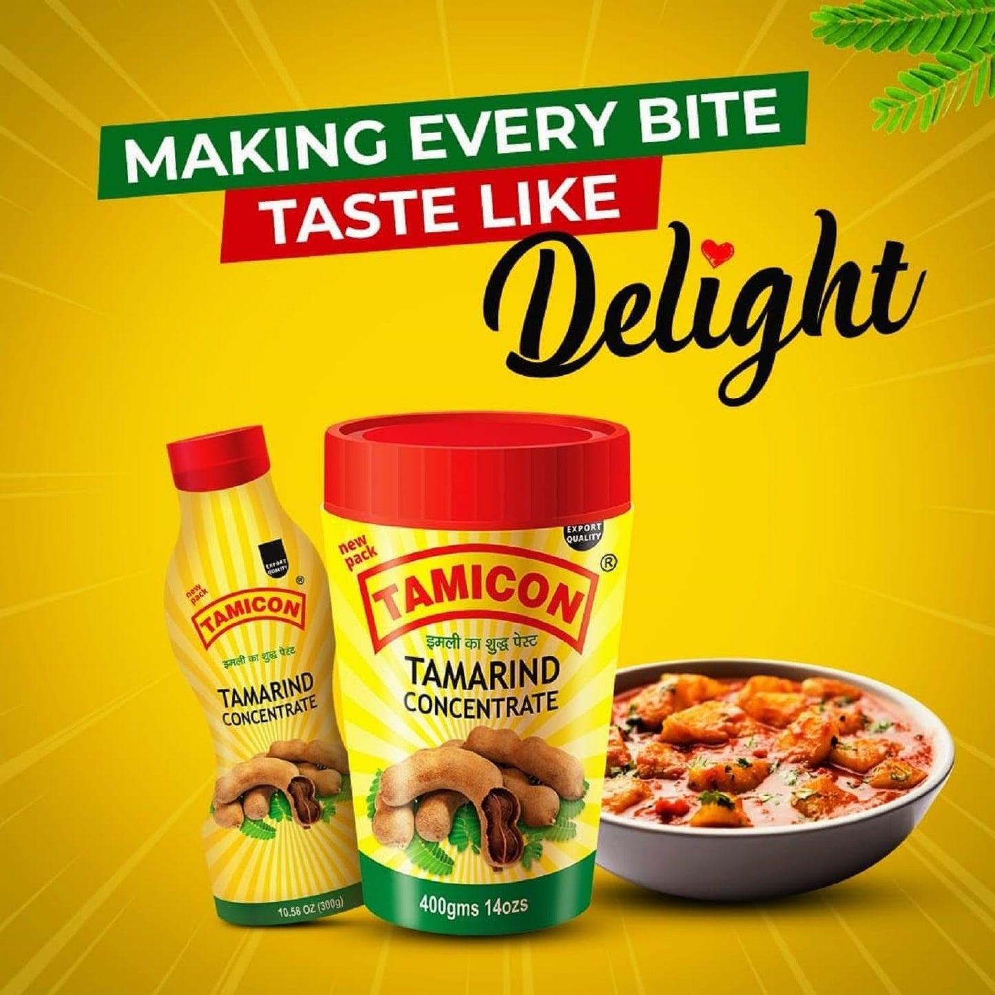 Tamicon Tamarind Concentrate | Tangy & Sour Imli Chutney | South Indian Style Paste | Ideal for Indian Curries, Thai Sauces & Kitchen Recipes | 14 Oz (396.89gm)