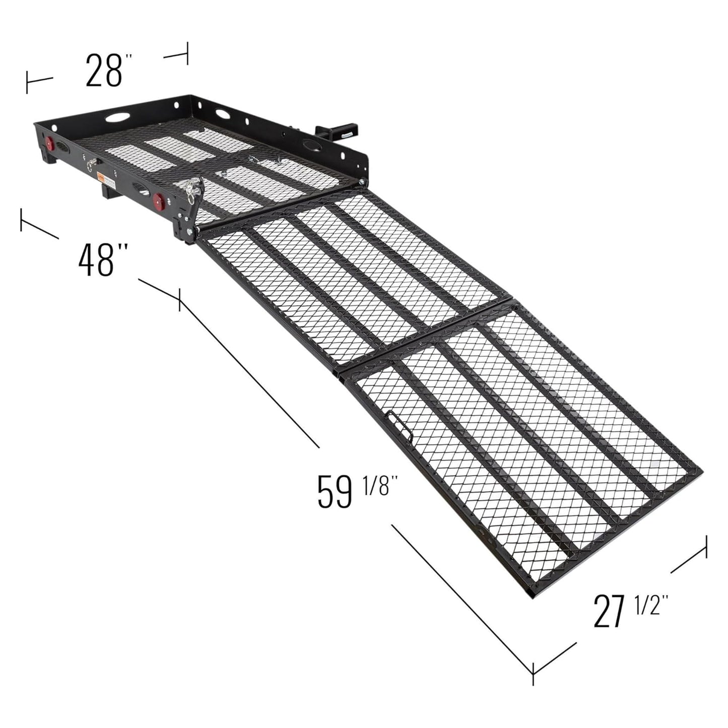 Silver Spring Folding Steel Wheelchair Carrier with Ramp & Hitch Mount, 48" x 27.75", Black - Heavy-Duty and Foldable Mobility Carrier for Scooter Vehicles and Wheelchairs