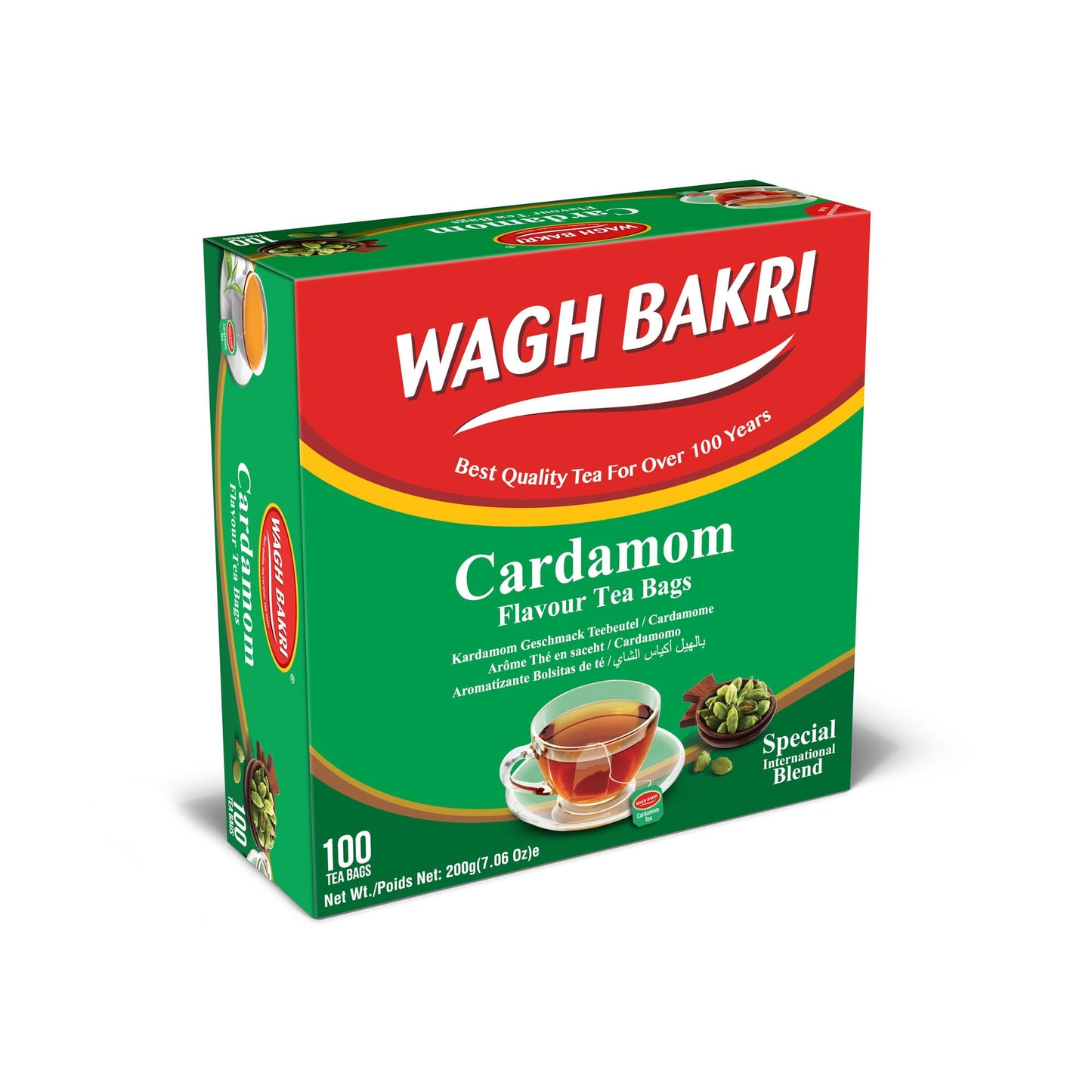 Wagh Bakri Cardamom Flavour Tea bags, 100 Tea Bags of Special International Blend, 200 grams