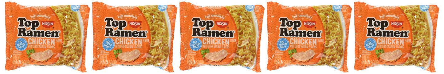 Nissin Top Ramen Noodle Soup Chicken Flavor 3 Ounce Packages - 5 Pack
