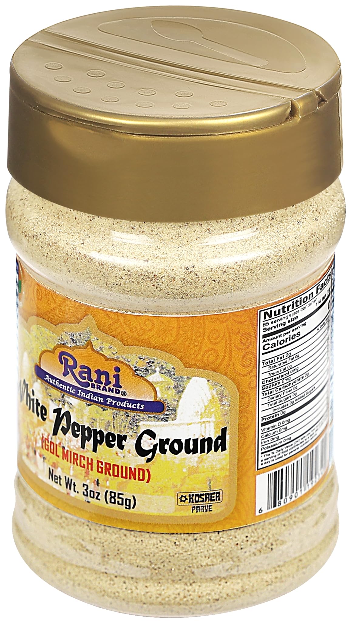 Rani White Pepper (GOL Mirch), Ground Spice 3oz (85g) PET Jar ~ All Natural | Vegan | Gluten Friendly | Non-GMO | Kosher | Indian Origin