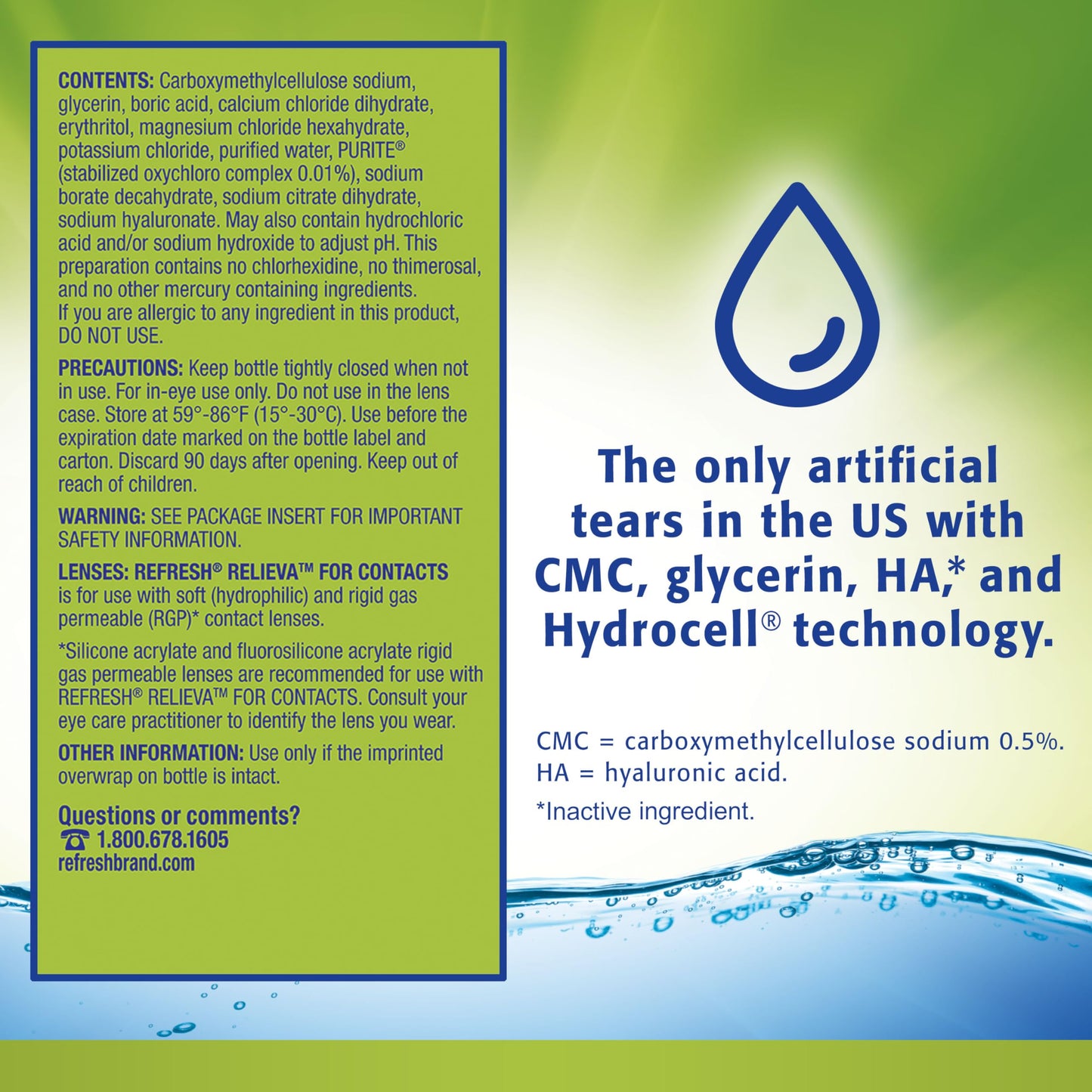 REFRESH RELIEVA FOR CONTACTS Lubricant Eye Drops Artificial Tears Contact Lens Rewetter, 0.27 fl oz (8 mL)
