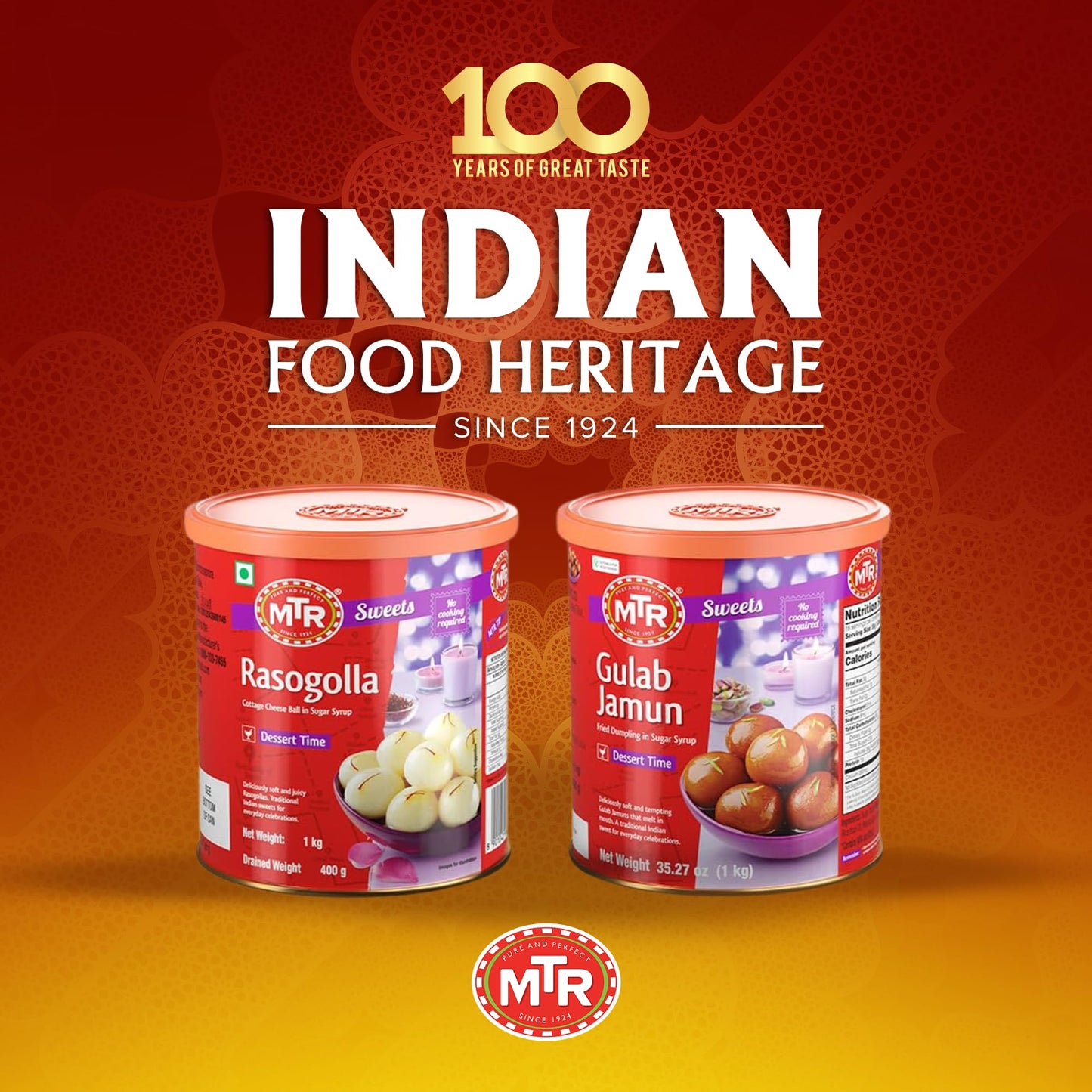 MTR Gulab Jamun – Traditional Indian Sweet – Soft & Melt-in-the-Mouth Texture – Easy to Prepare at Home – No Preservatives – 35.7 oz