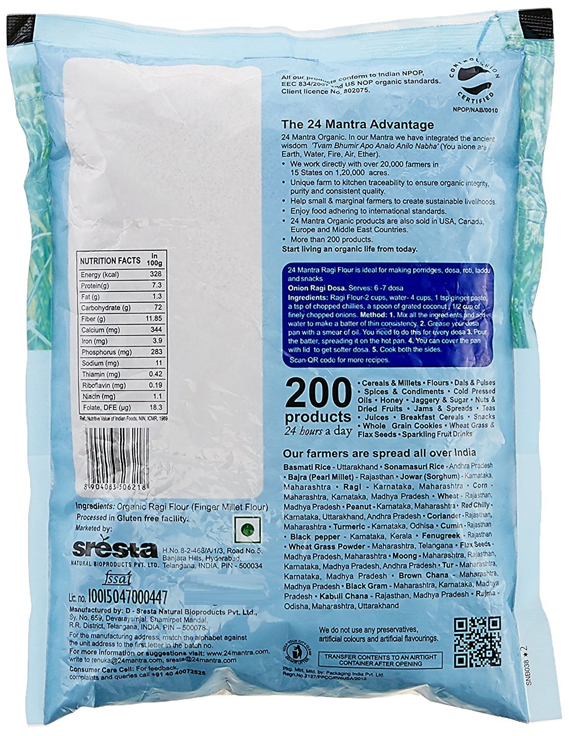 24 Mantra Organic Ragi Flour (Finger Millet Flour) - 4 lbs, Gray