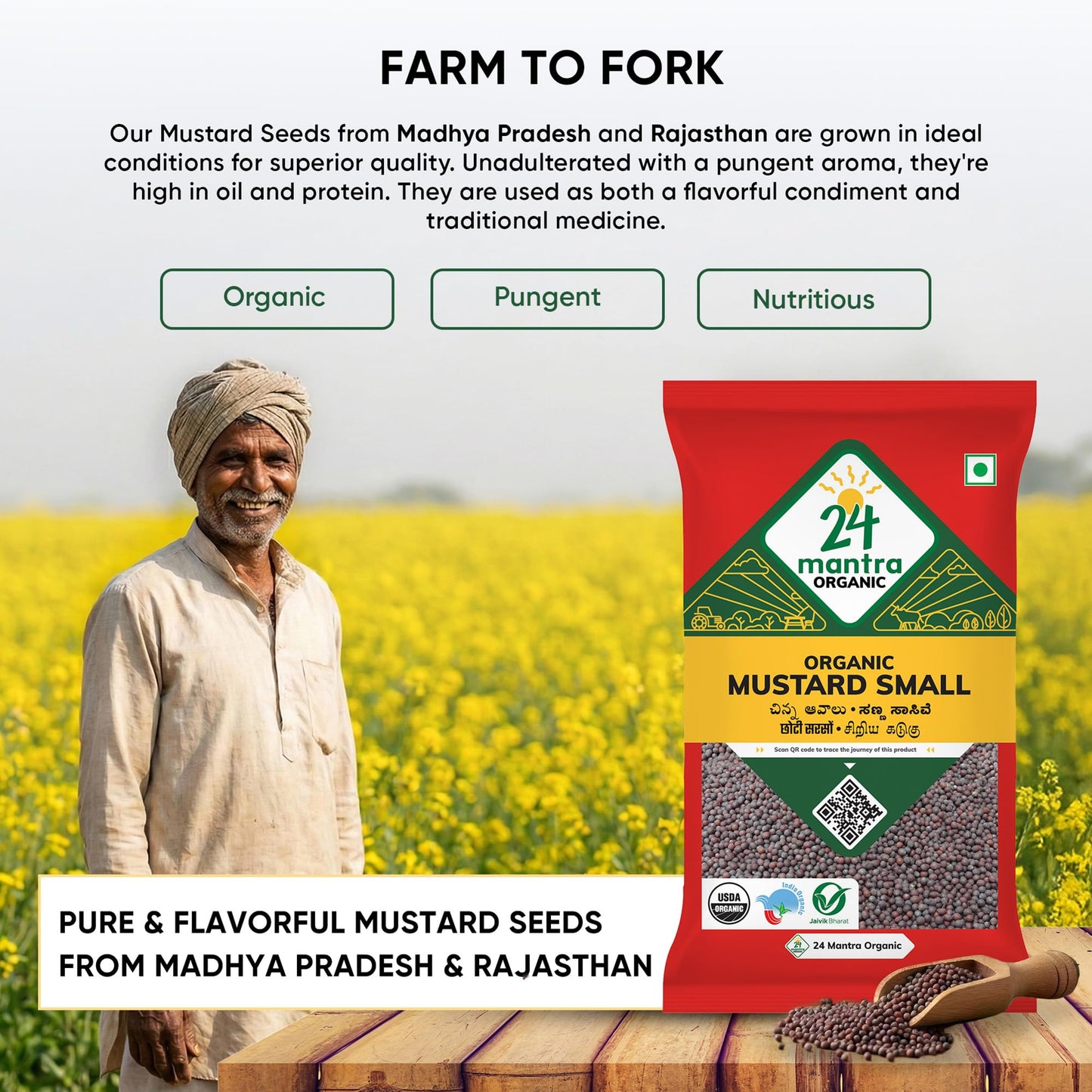 24 Mantra Organic, Certified Organic Mustard Seeds, 7 Ounce Pack, High Purity, Fresh, Pesticide and Chemical Free