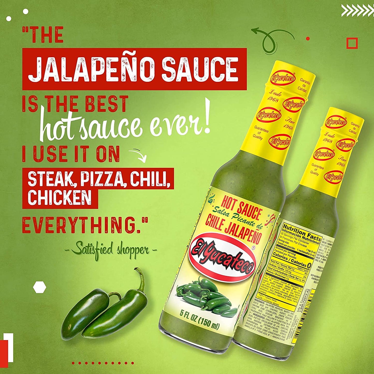 El Yucateco Hot Sauce, Chile Jalapeno, 5 Ounce (Pack of 3)