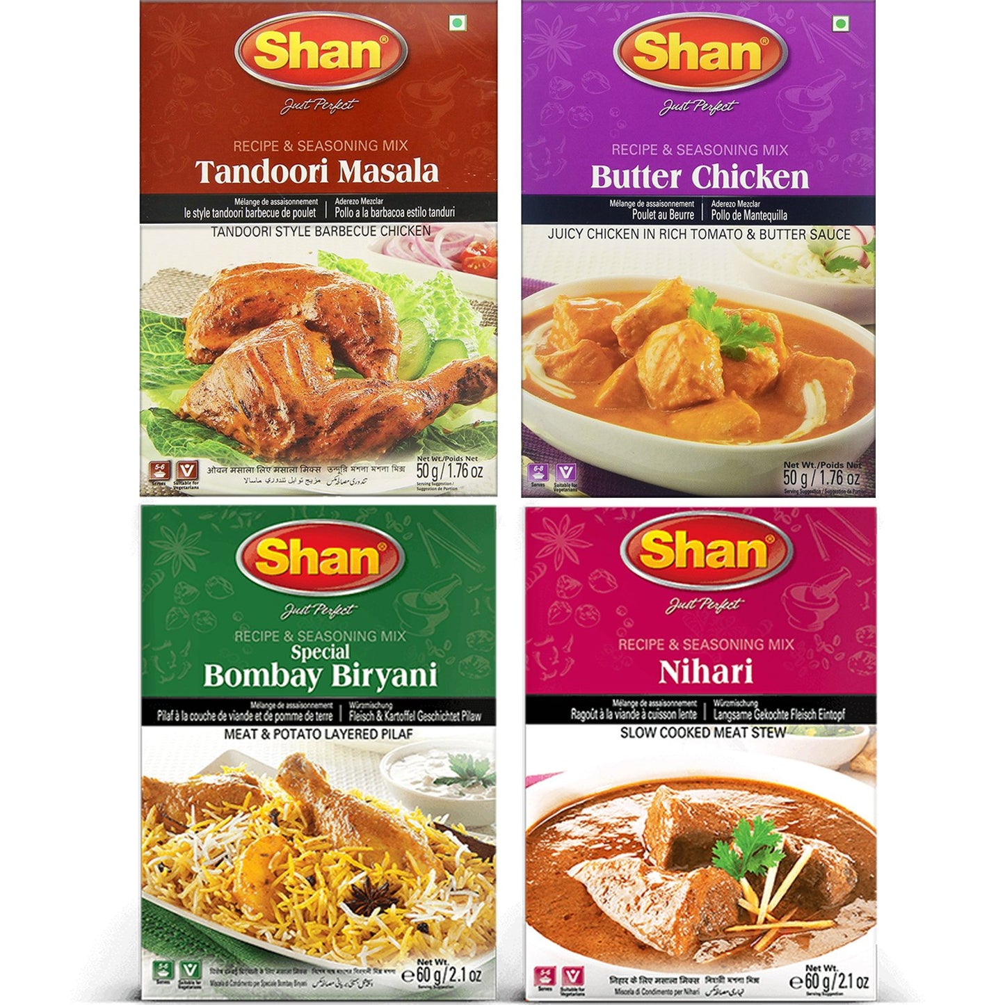Shan Spices - Variety Combo #1 (Tandoori, Butter Chicken, Bombay Biryani, Nihari)