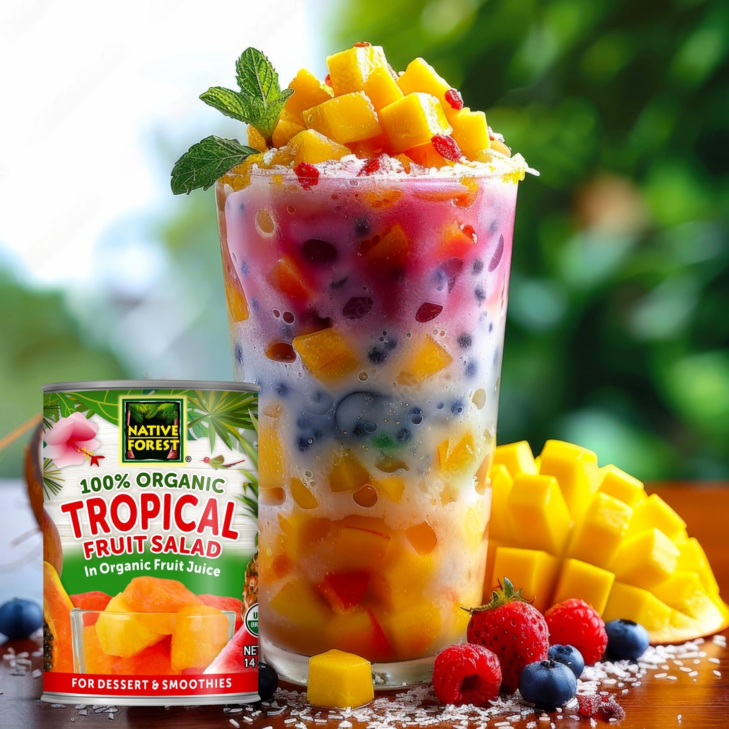 Native Forest Organic Tropical Fruit Salad - Canned Fruit in Natural Juice, Tropical Fruit Cocktail, Tropical Fruit Salad Organic - 14 Oz (Pack of 6)