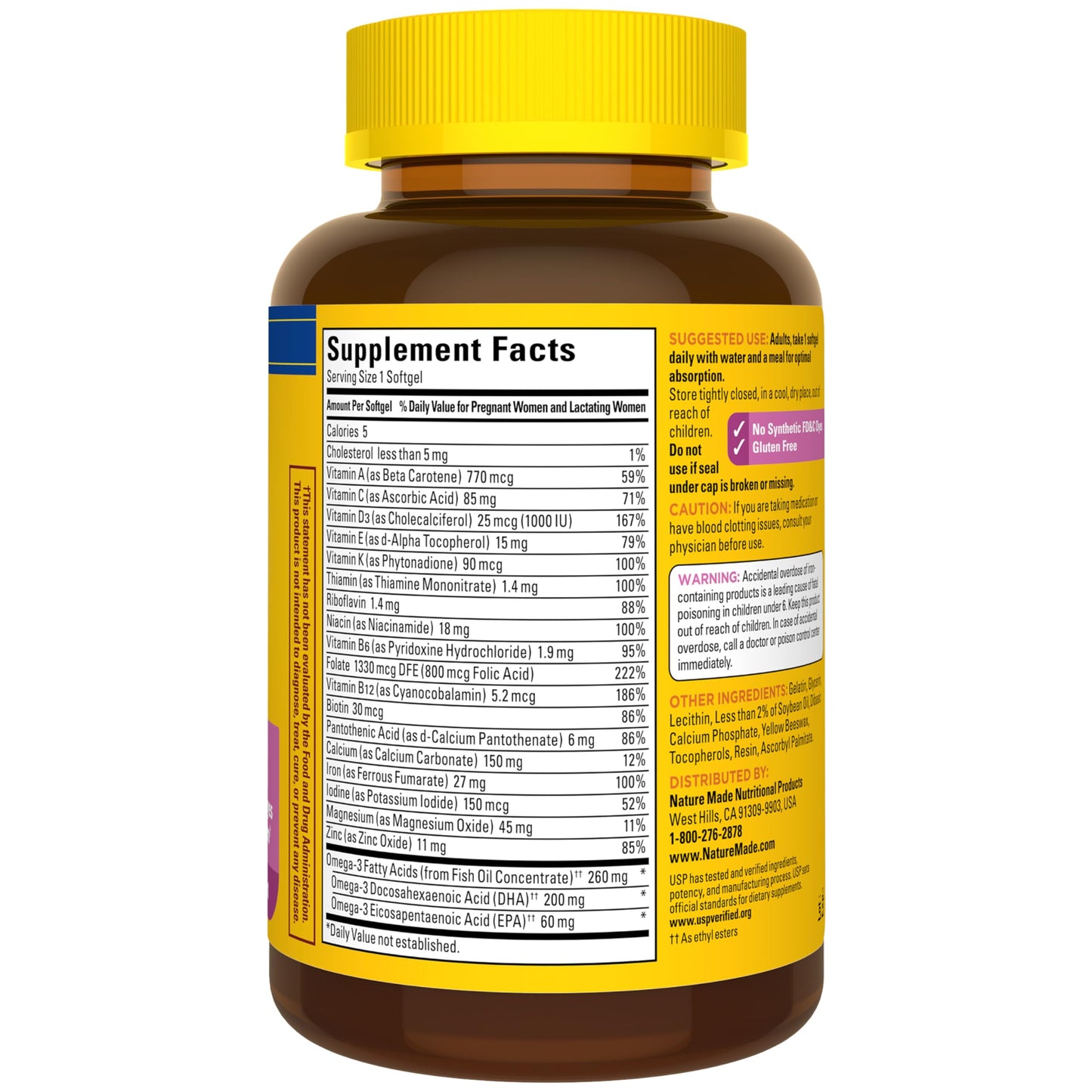 Nature Made Prenatal Vitamins for Women with Folic Acid + DHA, Prenatal Vitamin and Mineral Supplement for Daily Nutritional Support, 110 Softgels, 110 Day Supply