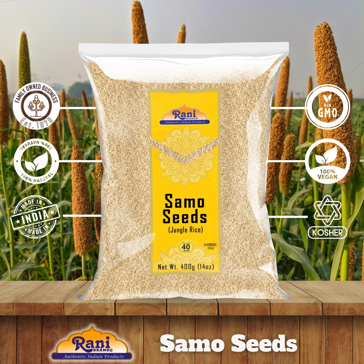 Rani Samo Seeds Whole (Japanese barnyard millet/Jungle Rice/Moriyo/Samak Rice) Echinochloa frumentacea 14oz (400g) ~ All Natural | Vegan | Gluten Friendly | NON-GMO | Indian Origin