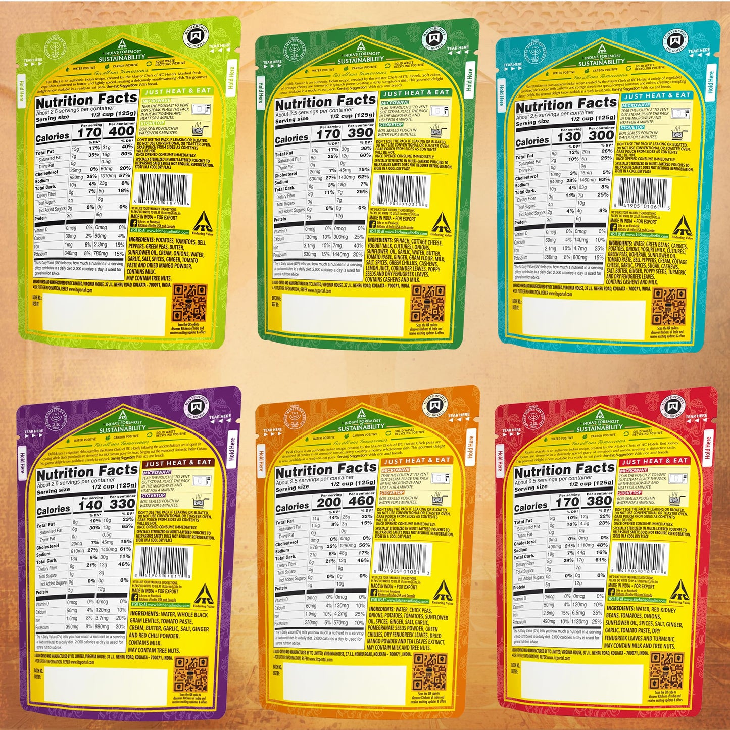 Kitchens of India Ready To Eat Dinner Variety Pack of 6 - 10 Ounces, Authentic Vegetarian Indian Food, Gluten-Free