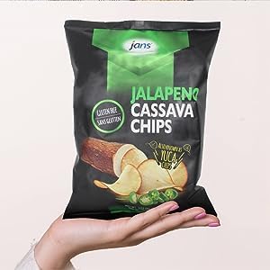 Jans Root Chips, Jalapeño Cassava Chips 3 Oz – Pack of 1 | Crispy Yuca, Spicy Jalapeno Snack Alternative to Potato Chips, Gluten Free, Non-GMO, Kettle Cooked Root Vegetable Chip