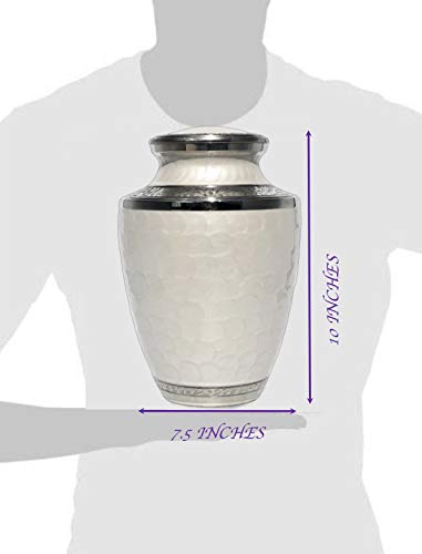 Eternal Harmony Large Urn for Ashes, Adult Male & Female Cremation Urn for Human Ashes with Elegant Finishes, Secure Seal & Velvet Bag, Funeral Vase for Men & Women Up to 200 lbs (White Pearl)