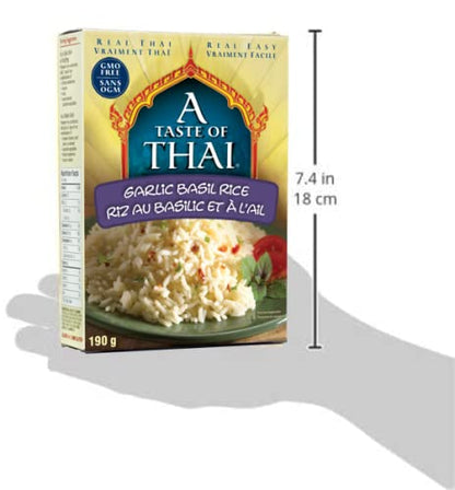A Taste of Thai Jasmine Rice Instant (Garlic Basil Coconut Rice) – Authentic Thai White Rice Organic, Flavored with Classic Thai Spices | Gluten-Free, Non-GMO Instant Heat & Eat- 6 Pack, 6.7 oz