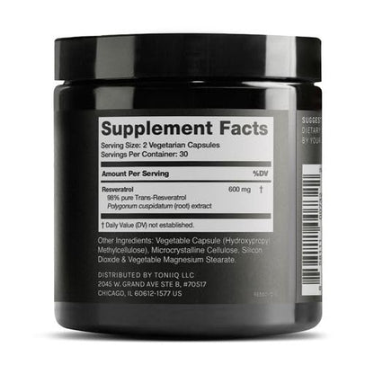 Toniiq Ultra High Purity Resveratrol Capsules - 98% Trans-Resveratrol - Highly Purified and Bioavailable - 60 Caps Reservatrol Supplement