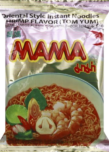 MAMA Noodles Shrimp Tom Yum Instant Noodles with Delicious Thai Flavors, Hot & Spicy Noodles w/Shrimp Tom Yum Soup Base, No Trans Fat w/Fewer Calories Than Deep Fried Noodles 30 Pack
