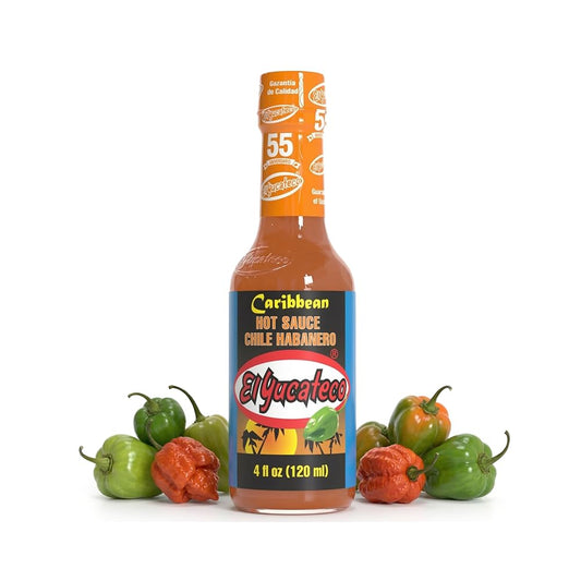 El Yucateco Caribbean Habanero Hot Sauce, Authentic Mexican Caribbean Style, Habanero Pepper Sauce, 4 fl oz Bottles, Pack of 1