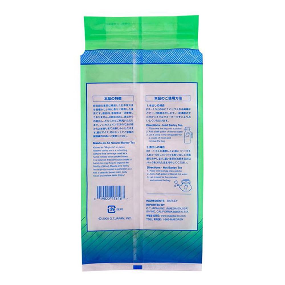 MAEDA-EN Mugi-cha Barley Tea 32 Tea Bags Caffeine Free Japanese Origin Individually Wrapped Teabag 17616 1pk