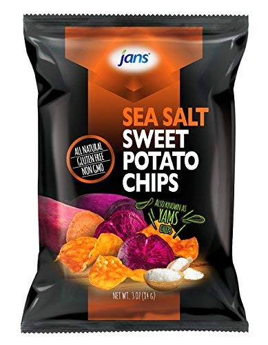 Jans Root Chips Sea Salt Sweet Potato Chips, Gluten Free, Non GMO, savory sea salt sweet potato yam chips snack, vegan snack alternative, thin sliced roots chips, 3 oz per bag (Pack of 1)
