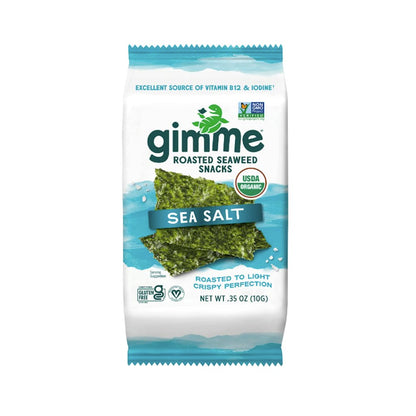 Gimme Seaweed Organic Premium Roasted Seaweed Snacks, Sea Salt, 10g Sharing Pack (Single) Keto, Vegan, Gluten-Free, Great Source of Omega3s and Iodine, Healthy On-The-Go Snack for Kids and Adults
