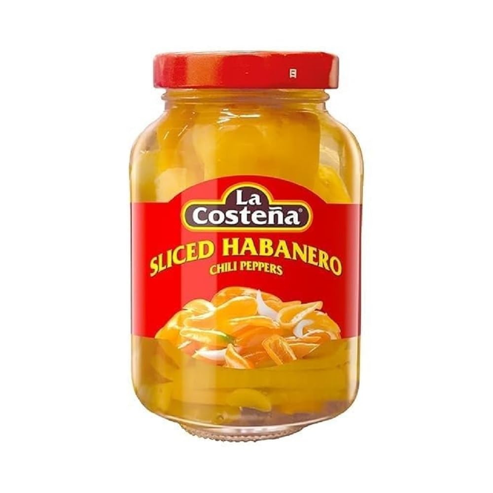 La Costeña Sliced Habanero Pepper for Mexican Food, Mango Habanero Salsa, Guacamole, Enchiladas, Spicy Nacho & Taco Toppings - Hot Pickled Vegetables - 10x Spicier than Jalapeños - 7.4 oz, 1 Pack