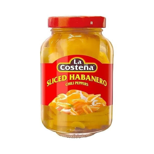 La Costeña Sliced Habanero Pepper for Mexican Food, Mango Habanero Salsa, Guacamole, Enchiladas, Spicy Nacho & Taco Toppings - Hot Pickled Vegetables - 10x Spicier than Jalapeños - 7.4 oz, 1 Pack