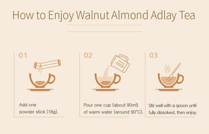 Damtuh Walnut Almond Adlay Tea Drink Mix – Korean Yulmu Cha (Job’s Tears) Roasted Grain & Nut Latte-Style Powder with Crunchy Nut Bits, Caffeine-Free, 18g x 50 Sticks