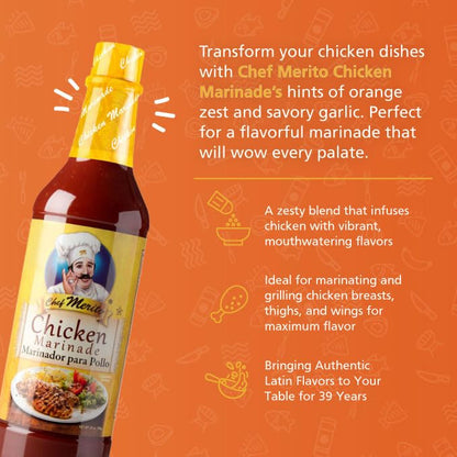 Chef Merito Chicken Marinade 25 oz | Citrus & Garlic Infused | Perfect for Roasting, Grilling & BBQ | Authentic Latin Flavor Since 1985