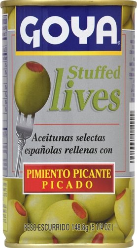 Goya Foods Manzanilla Olives Stuffed with Hot Peppers, 5.25 Ounce (Pack of 12), Golden