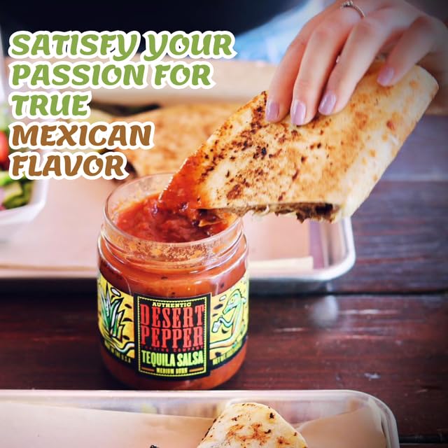 Desert Pepper Tequila Salsa with Tomatoes, Jalapenos, and Premium Tequila. Vegan, Gluten-Free, Low Carb Snack Medium Burn, 16 oz, 6-Pack