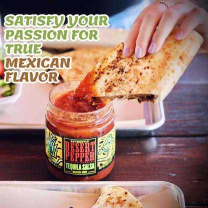 Desert Pepper Tequila Salsa with Tomatoes, Jalapenos, and Premium Tequila. Vegan, Gluten-Free, Low Carb Snack Medium Burn, 16 oz, 6-Pack