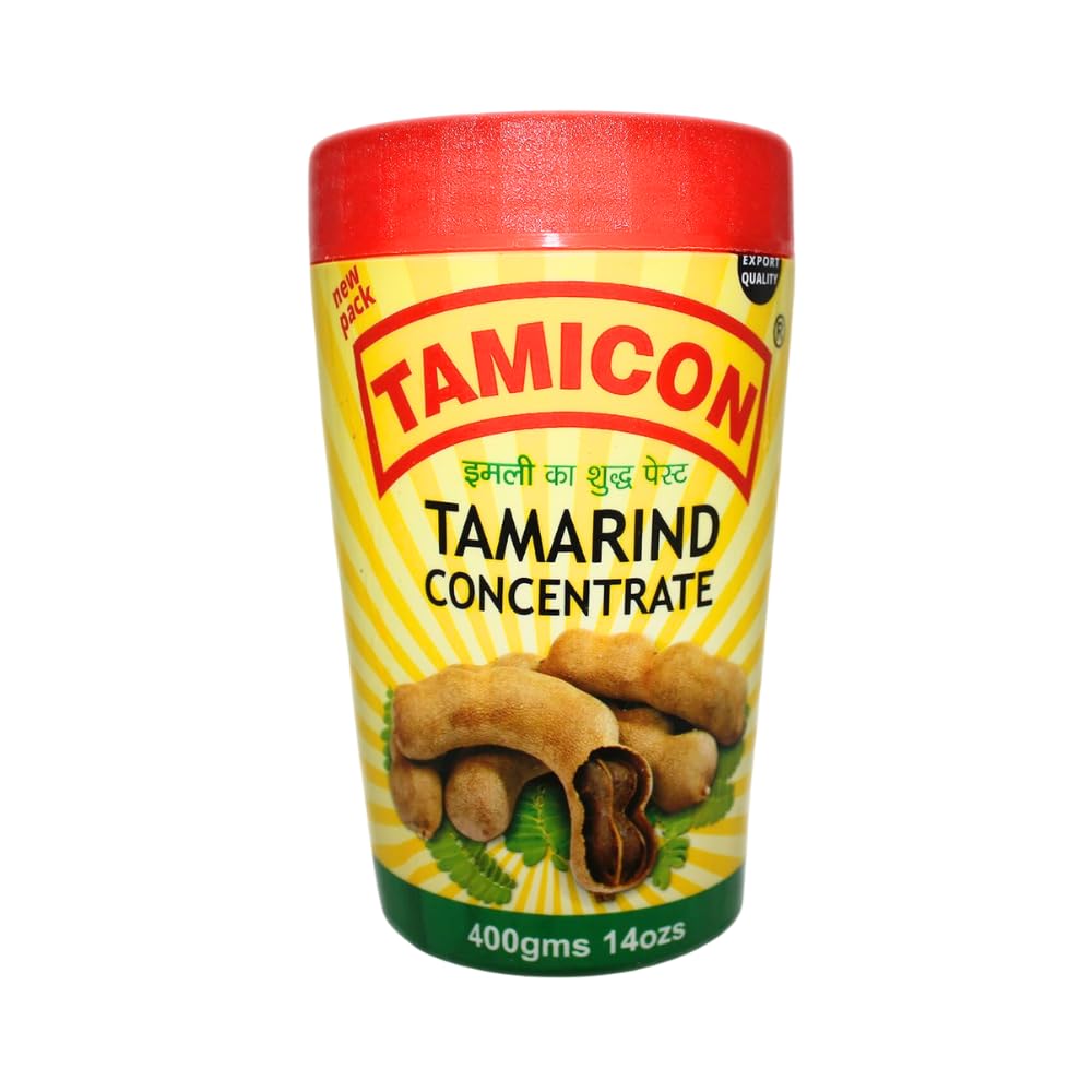 Tamicon Tamarind Concentrate | Tangy & Sour Imli Chutney | South Indian Style Paste | Ideal for Indian Curries, Thai Sauces & Kitchen Recipes | 14 Oz (Pack of 4)