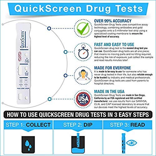 Quickscreen Cocaine Drug Test - Single Panel Urine Test Strips for Cocaine Test, Easy to Use Rapid Cocaine Drug Test Kit, 300 ng/mL Cutt-Off Level Cocaine Test Strips 9072T (Pack of 5)