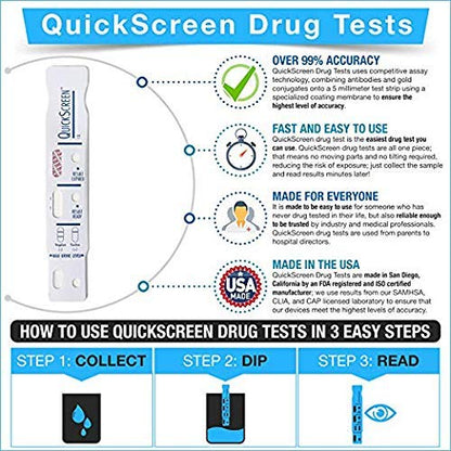 Quickscreen Cocaine Drug Test - Single Panel Urine Test Strips for Cocaine Test, Easy to Use Rapid Cocaine Drug Test Kit, 300 ng/mL Cutt-Off Level Cocaine Test Strips 9072T (Pack of 5)