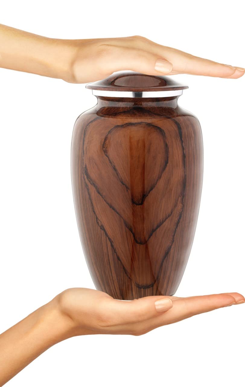 Bold & Divine Wood Grain Cremation Urn for Human Ashes - Elegant Large Memorial Cremation Urn for Human Ashes - Perfect Tribute for Loved Ones - Male Female Man or Woman (Red Cherry Wood, Large)