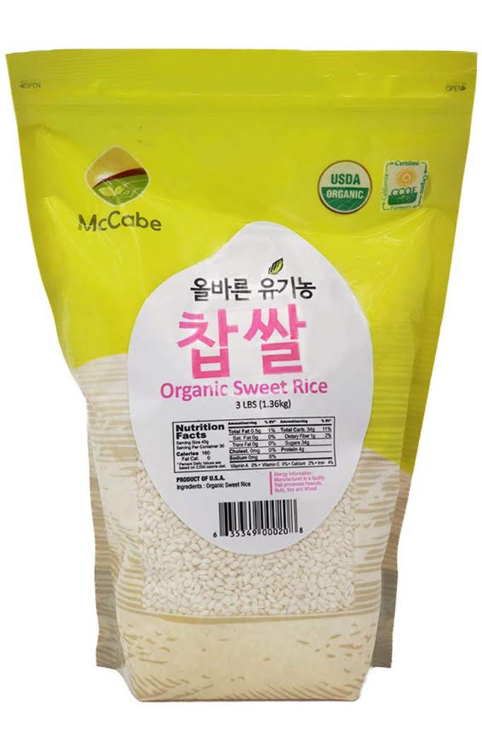McCabe Organic Sweet Rice - Gluten Free & GMO-Free | Rich in Fibers and Minerals | USDA and CCOF Certified Organic | Product of USA | 3 Lbs