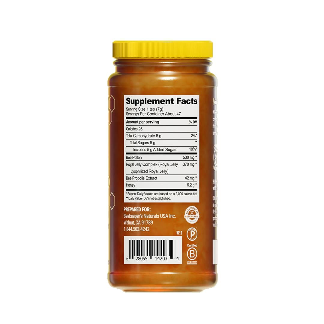 Superfood Honey by Beekeeper's Naturals - Bee Pollen, Royal Jelly, Propolis, Honey - Natural Energy, Immune Support, Mental Clarity, Athletic Performance (11.6 oz)