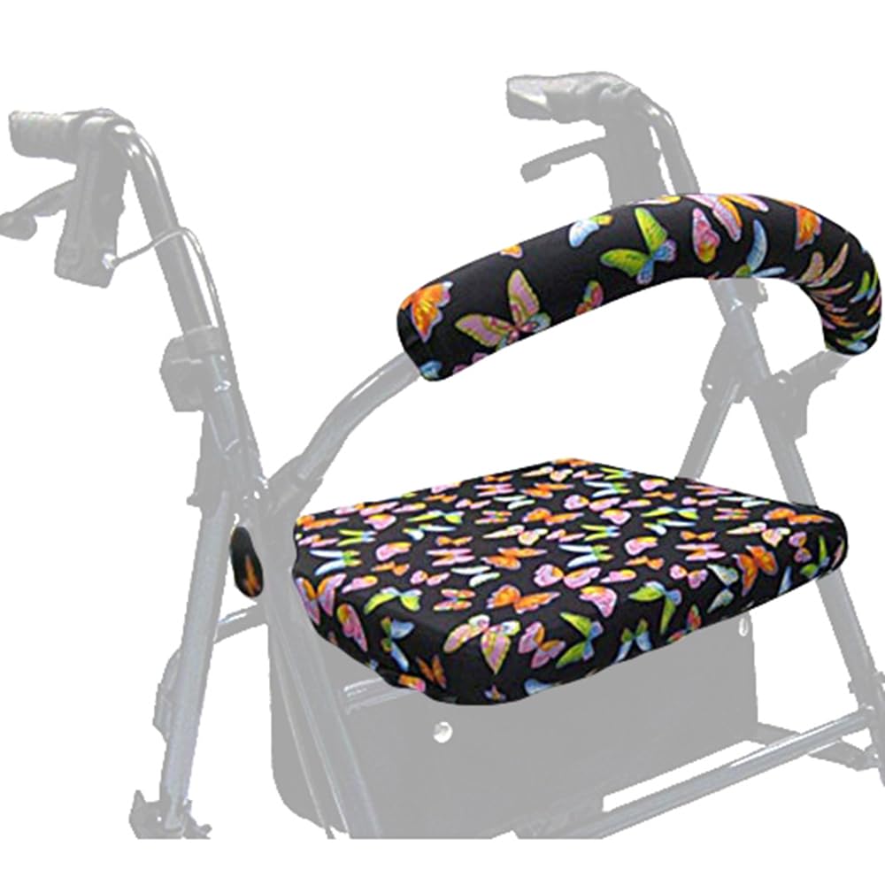 Crutcheze Rollator Seat and Backrest Cover Set – Butterfly Pattern – Decorative Walker Accessory for Elderly Women