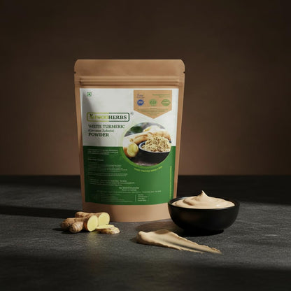 FOODHERBS White Turmeric Powder | 200 Gm/0.44 Lbs | Curcuma Zedoaria | For Glowing Skin, Body Odor, Reducing Scars, Black Spots | No Stain | Kachoor | Poolankilangu | Skin Hydration