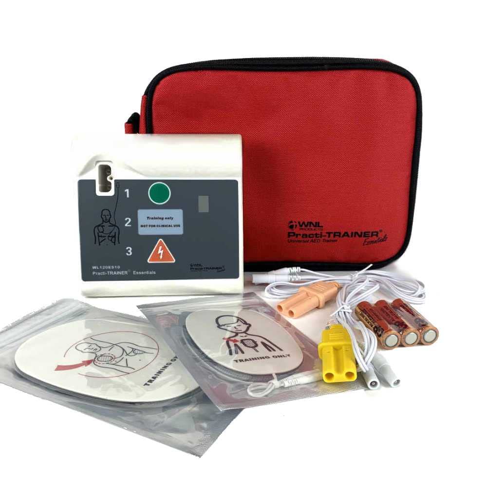 WNL Products WL120ES10, for Training Use Only 4 AED Defibrillators and Carry Bag - Practi-Trainer Essentials Base Model AED Training Kit (4 Units) and Custom Carrying Bag